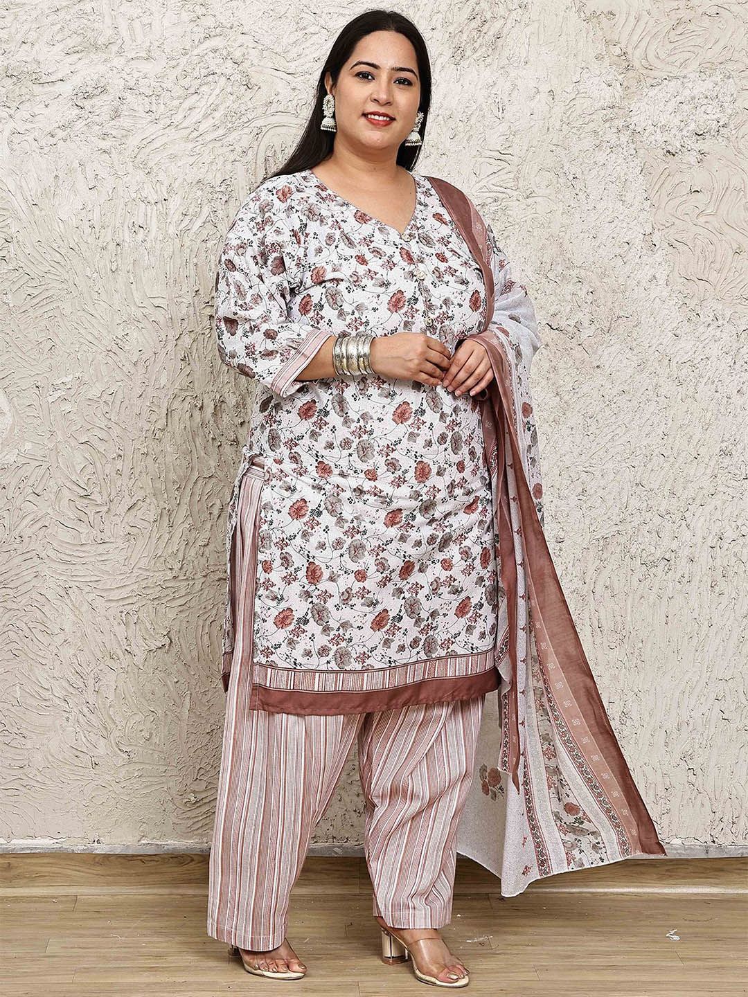 Dhiyona KL Women Plus Size Floral Printed Kurta with Palazzos & Dupatta