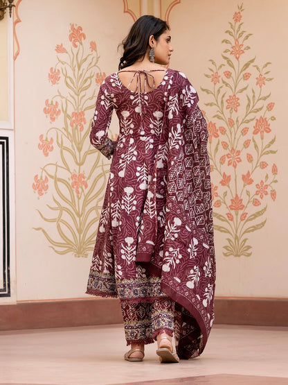 Dhiyona KL Women Floral Printed Regular Pure Cotton Kurta with Trousers & With Dupatta