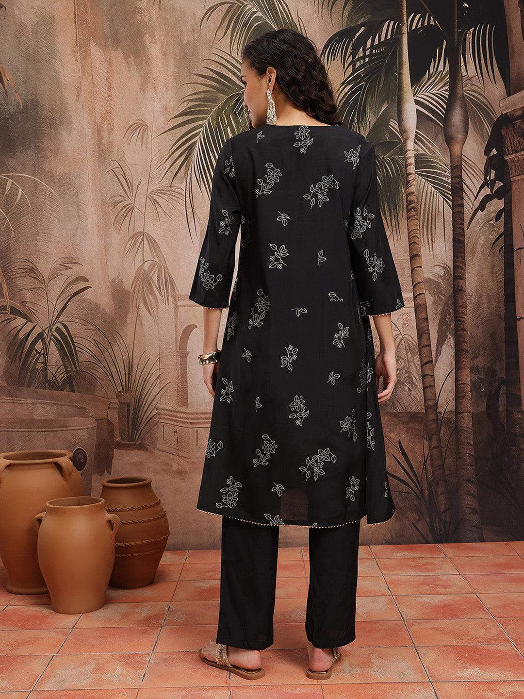 Floral Printed Regular A-Line Kurta with Trousers
