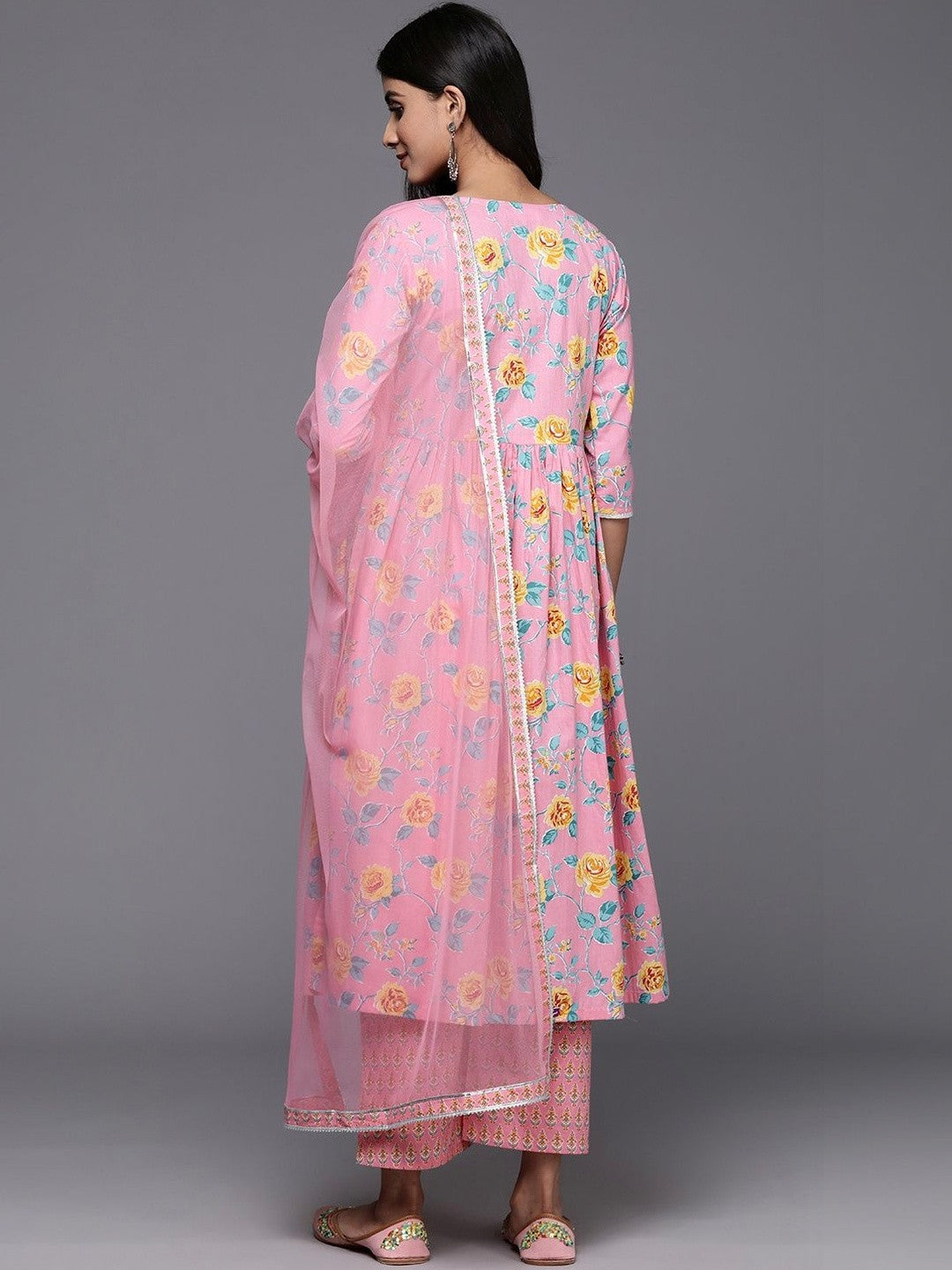 Women Floral Printed Tiered Kurta with Palazzos & With Dupatta
