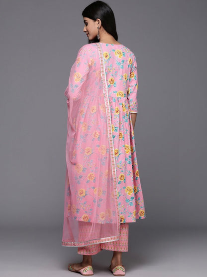 Women Floral Printed Tiered Kurta with Palazzos & With Dupatta