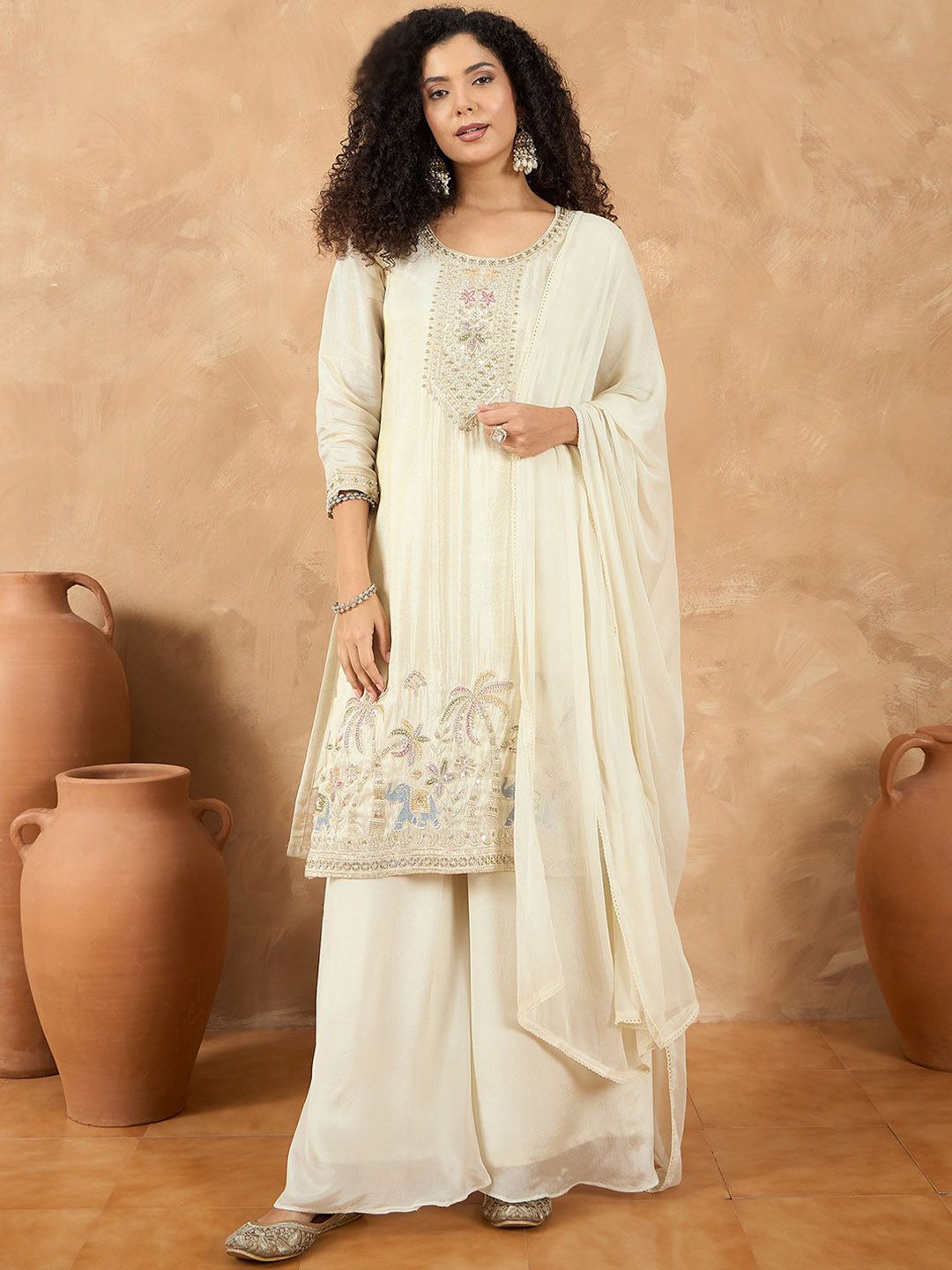 Dhiyona VA Women Ethnic Motifs Embroidered Kurta with Palazzo & Dupatta