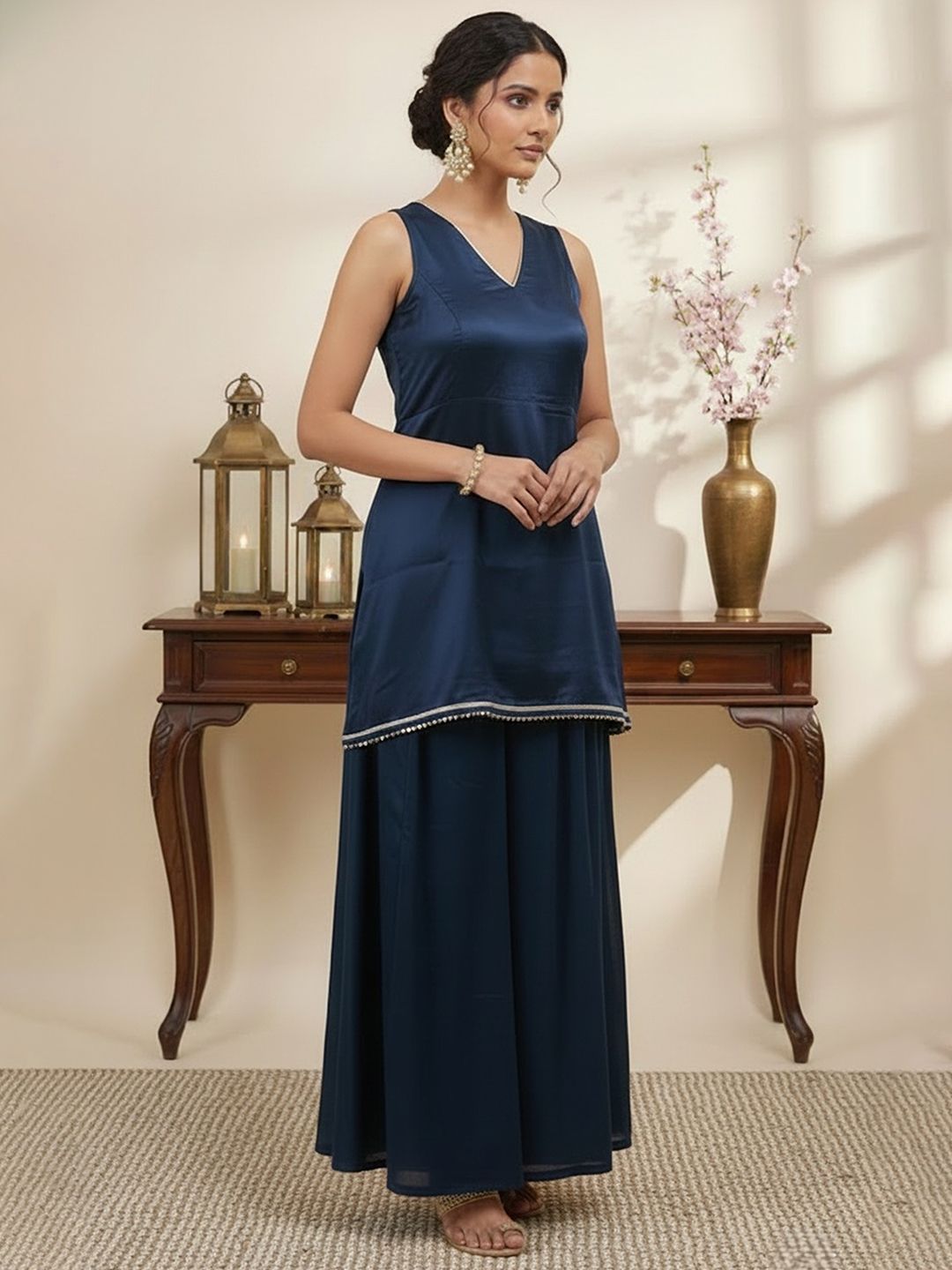 Dhiyona SN Satin V-Neck Kurti & Sharara
