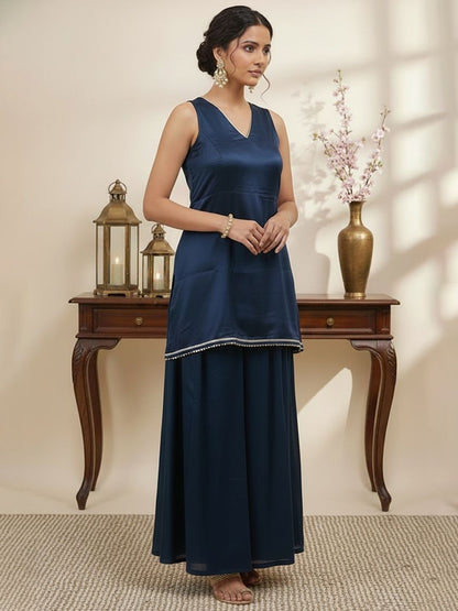 Dhiyona SN Satin V-Neck Kurti & Sharara