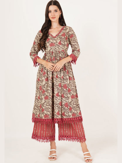 Women Floral Printed Regular Pure Cotton Kurta with Palazzos