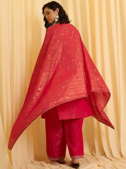 Dhiyona CH Floral Yoke Design Sequinned Straight Kurta With Palazzos & Dupatta