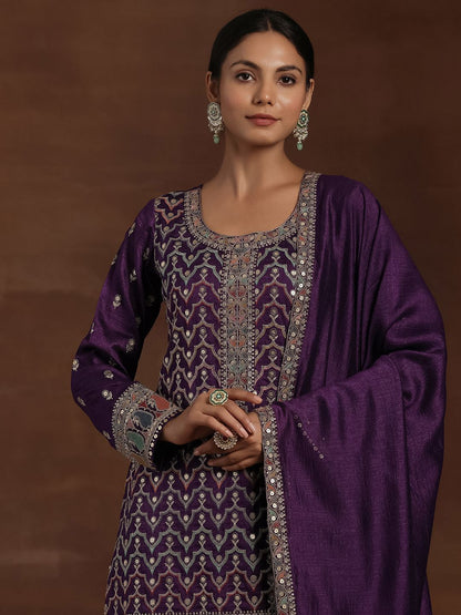 Dhiyona LL Ethnic Motifs Embroidered Sequinned Straight Kurta With Palazzos And Dupatta