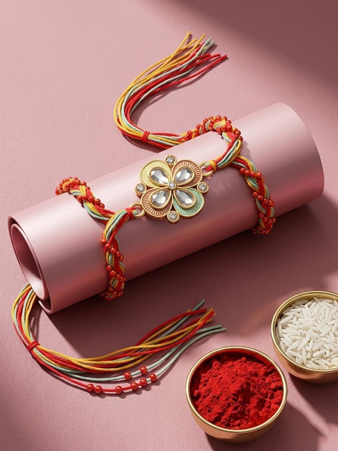 Anouk Traditional Artificial Stones Thread Rakhi With Roli Chawal Chandan Mishri