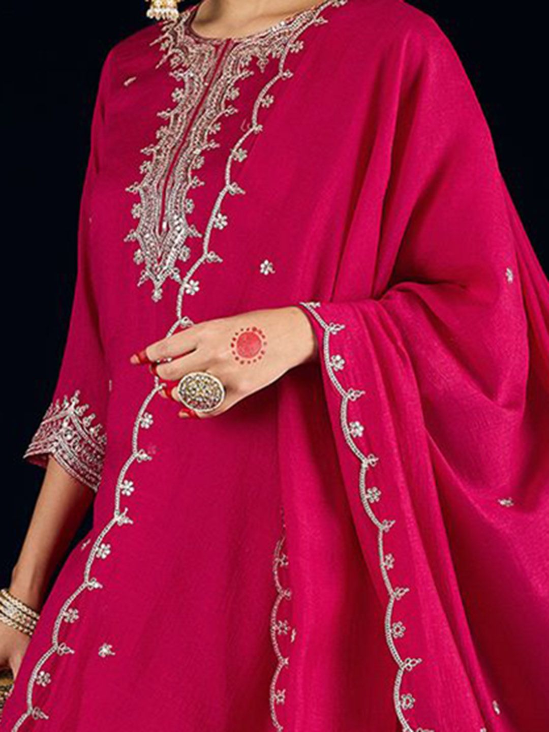 Dhiyona VA Women Ethnic Motifs Embroidered Kurta with Sharara & Dupatta