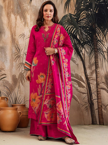 Dhiyona SN Women Floral Embroidered Kurta with Palazzo & Dupatta