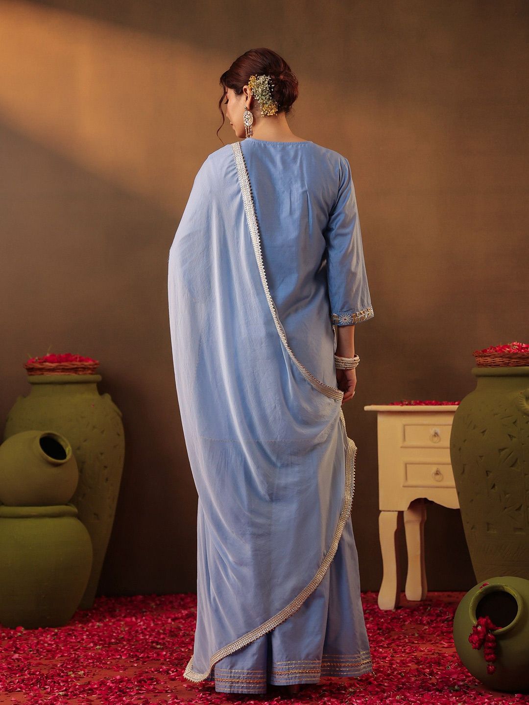 Dhiyona SC Floral Yoke Design Gotta Patti Chanderi Silk Straight Kurta With Sharara & Dupatta