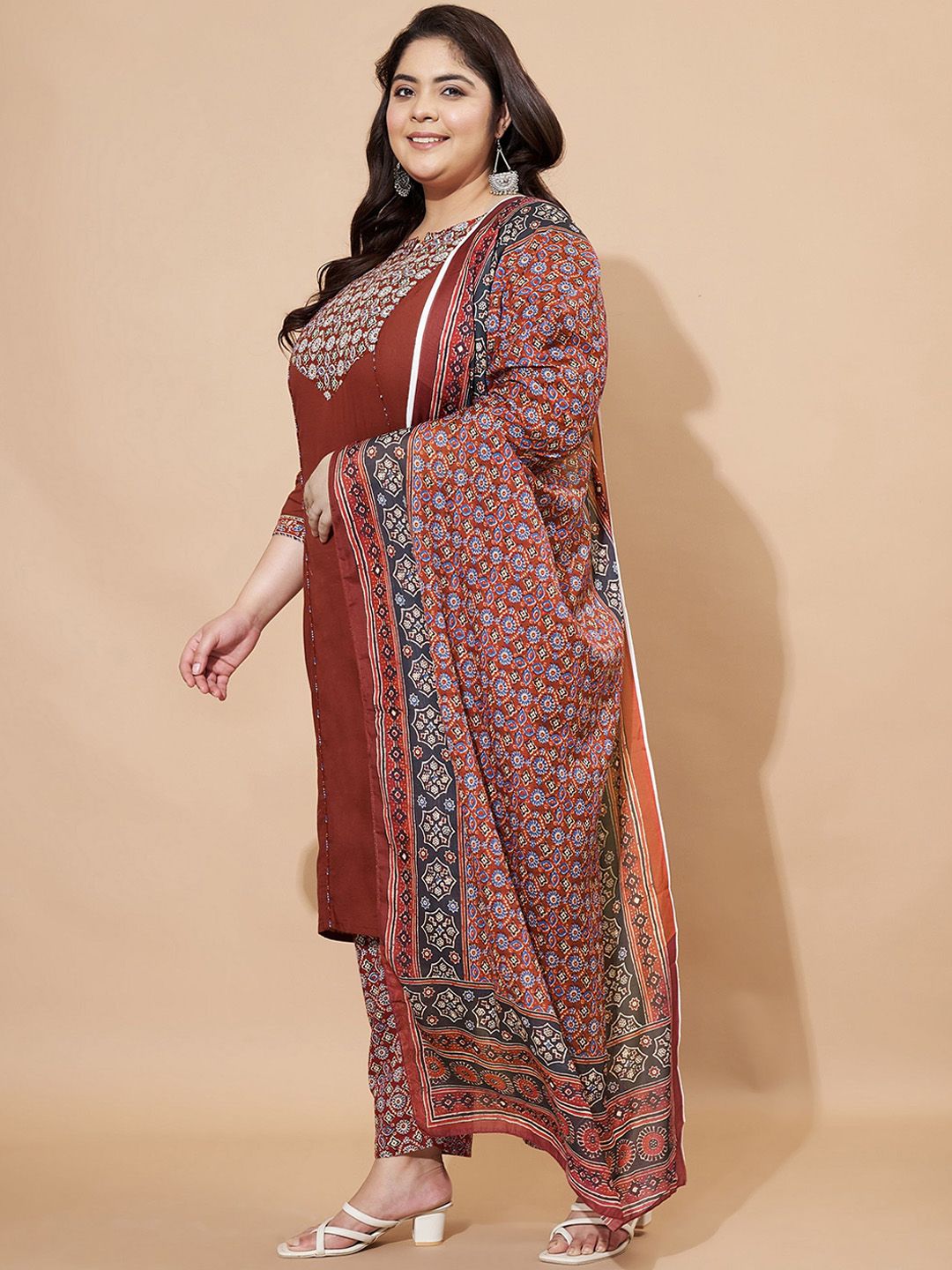 Dhiyona KL Women Floral Printed Regular Pure Cotton Kurta with Trousers and Dupatta