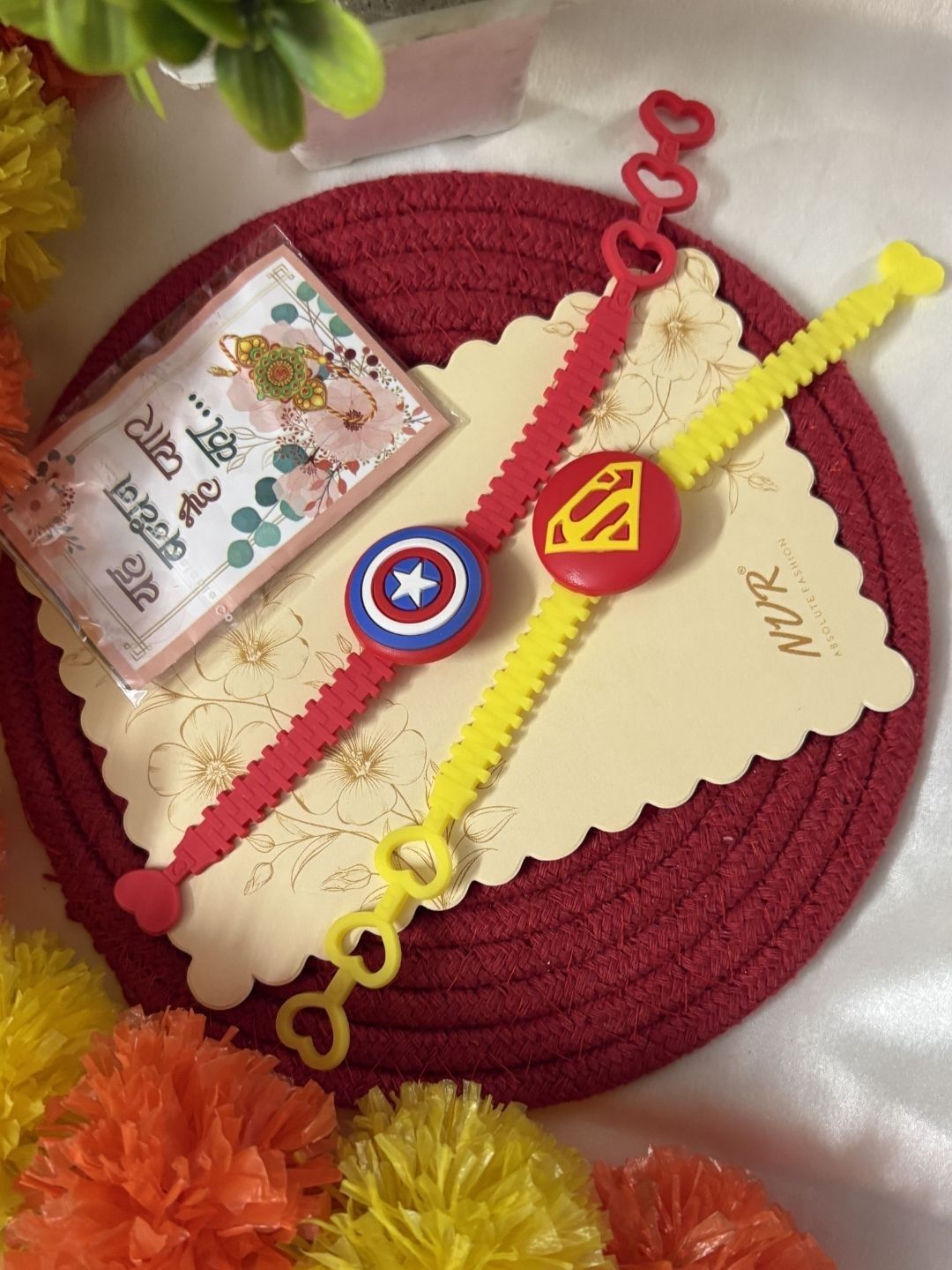 Dhiyona Set Of 2 Superhero Kids Rakhi With Roli Chawal Chandan Mishri