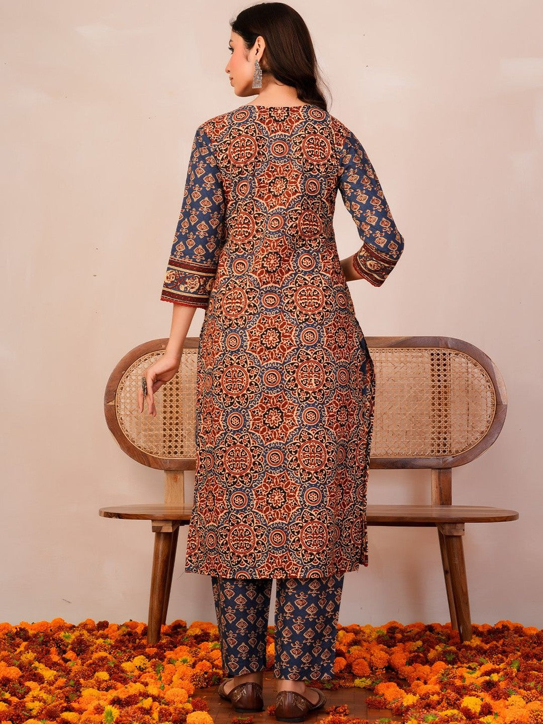 Women Ethnic Motifs Printed Angrakha Pure Cotton Kurta with Trousers & With Dupatta