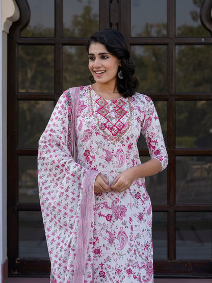 Dhiyona KL Women Paisley Regular Pure Cotton Kurta with Trousers & With Dupatta