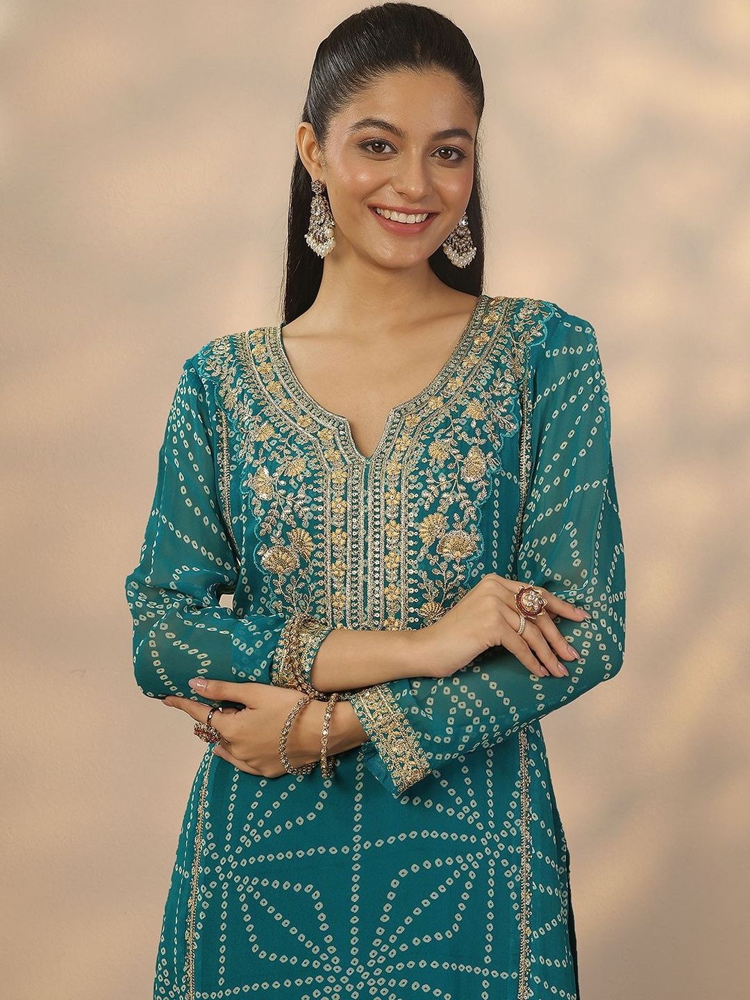 Dhiyona LL Women Ethnic Motifs Embroidered Regular Kurta with Palazzos & With Dupatta