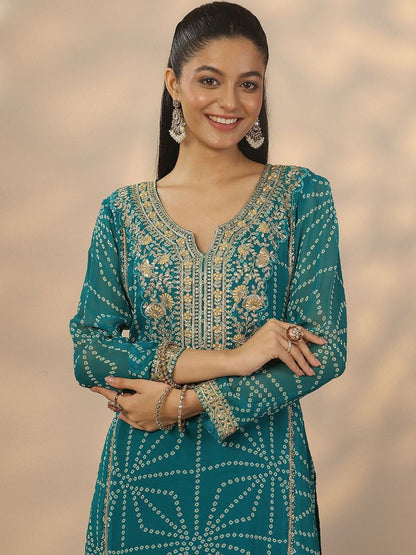 Dhiyona LL Women Ethnic Motifs Embroidered Regular Kurta with Palazzos & With Dupatta