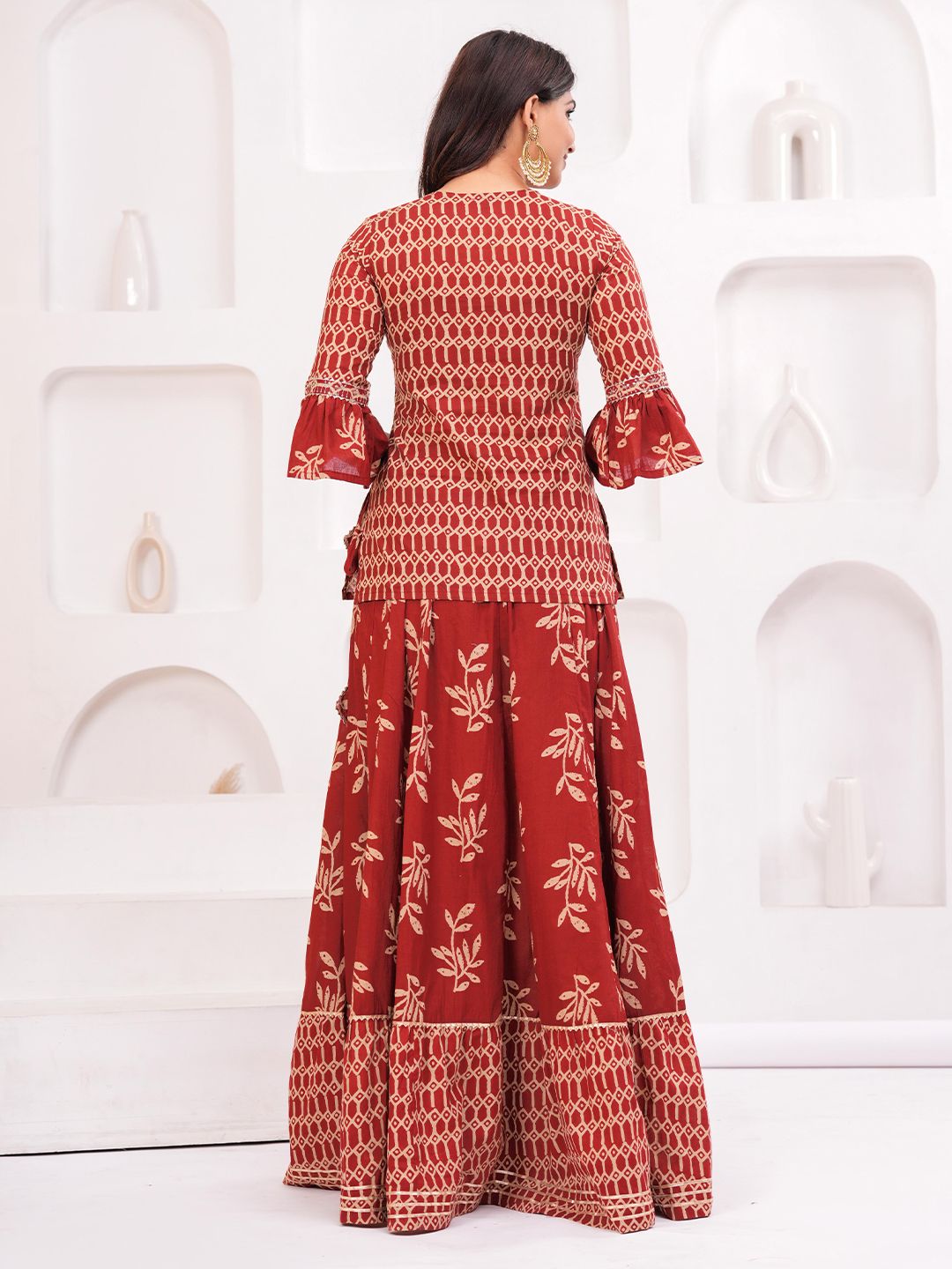Dhiyona KL Women Ethnic Motifs Printed Cotton A-Line Kurti with Skirt & Dupatta