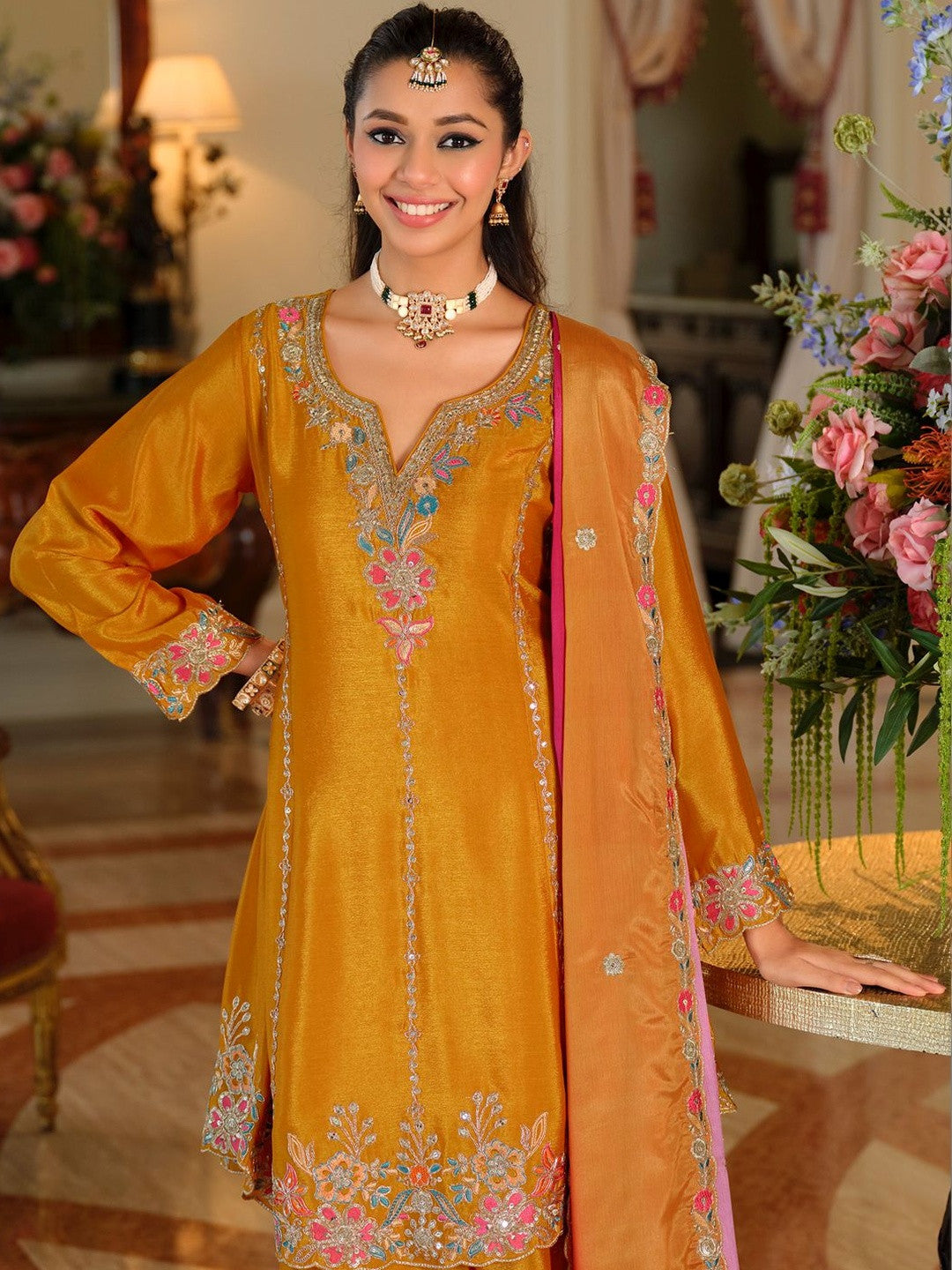 Women Ethnic Motifs Embroidered Regular Thread Work Kurta with Sharara & With Dupatta