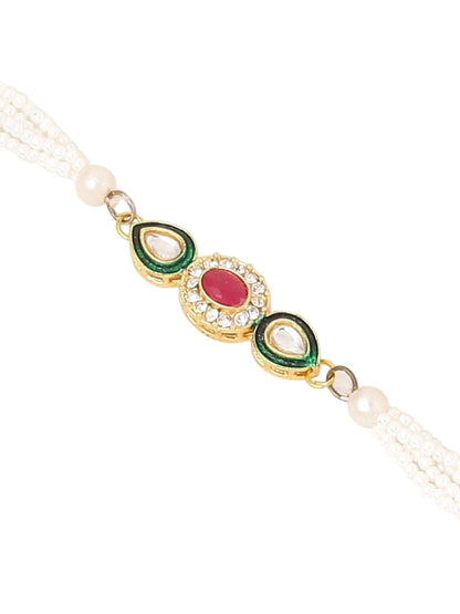Dhiyona Set Of 2 Multicolor Oval Shape Kundan Studded & Beads Bhaiya Bhabhi Rakhi