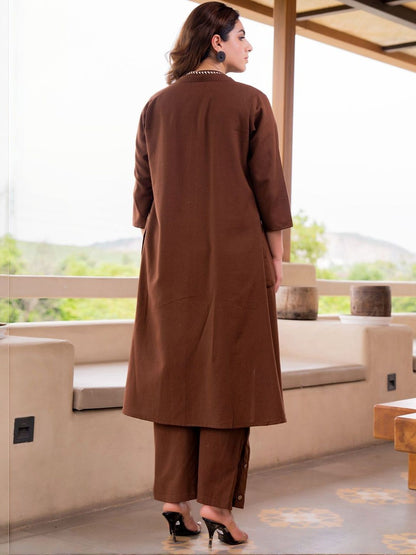Dhiyona IE Layered Pure Cotton Scoop Neck Top And Palazzos With Jacket