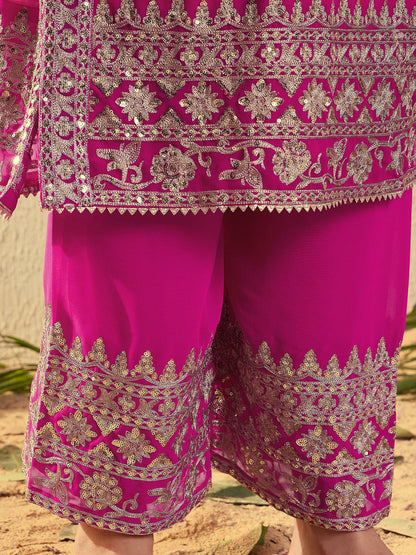 Dhiyona KL Women Floral Embroidered Regular Sequinned Kurta with Palazzos & With Dupatta