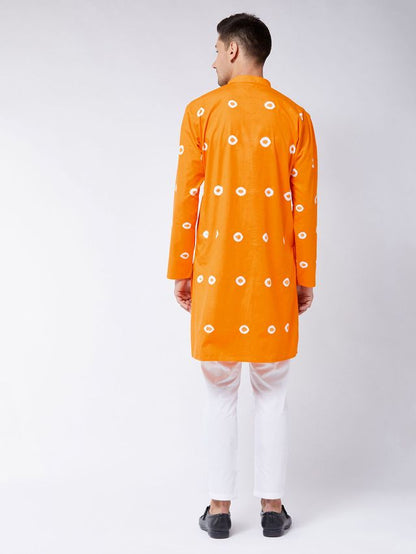 Men's Orange Pure Cotton Straight Kurta Pyjama Set