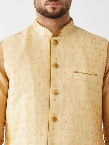 Men's Rose Gold Silk Blend Straight Jacket  Kurta and Dhoti Set
