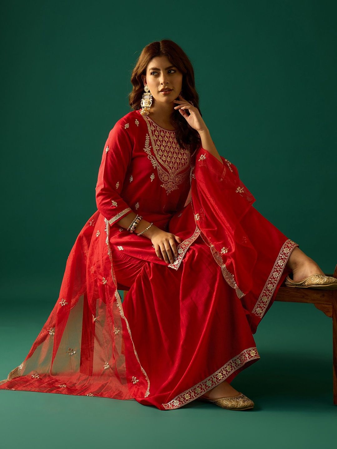 Dhiyona HOP Embroidered Straight Kurta & Sharara With Dupatta