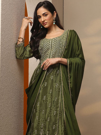 Ethnic Motifs Embroidered Thread Work Kurta With Palazzos & Dupatta