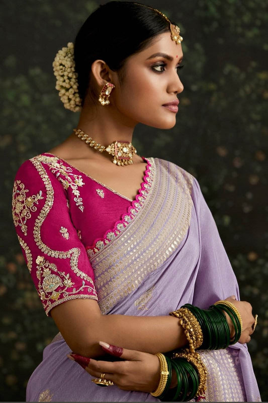Dhiyona KM Women Purple Banarasi Dola Silk Saree