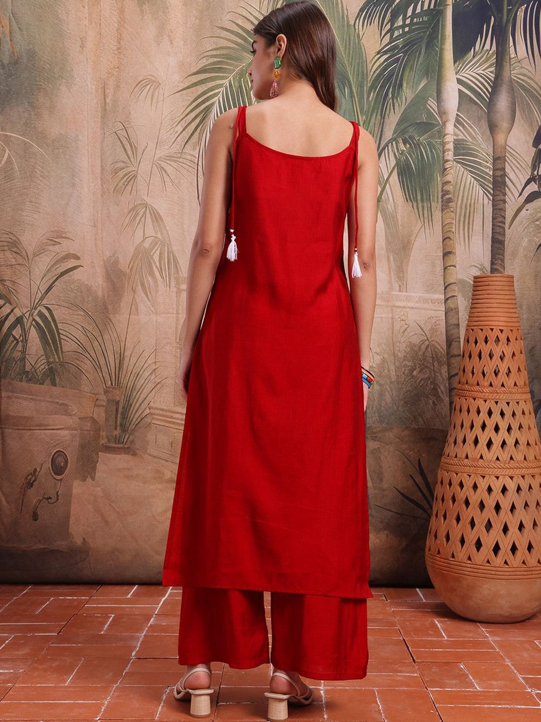 Embroidered Silk Scoop Neck Kurta & Palazzos