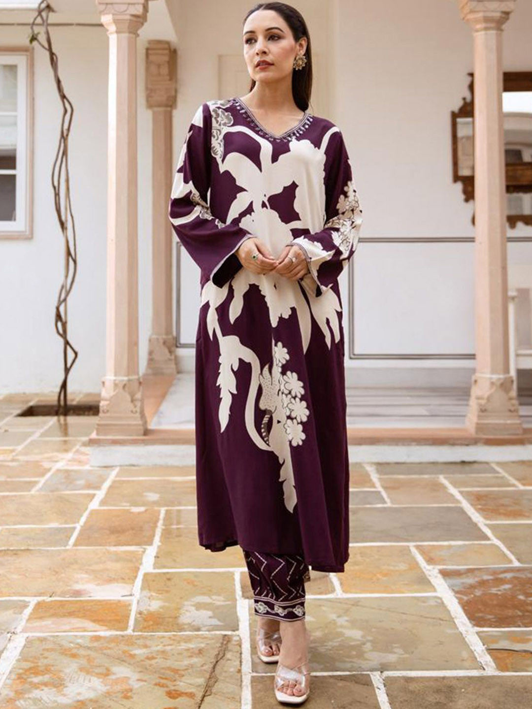 Floral Printed Sequinned A-Line Kurta With Salwar