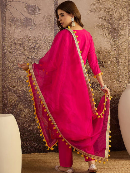 Embroidered V-Neck Kurta & Trousers Kurta Set