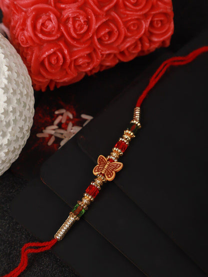 Dhiyona Butterfly Charm Beaded Rakhi Greeting Card & Roli Chawal