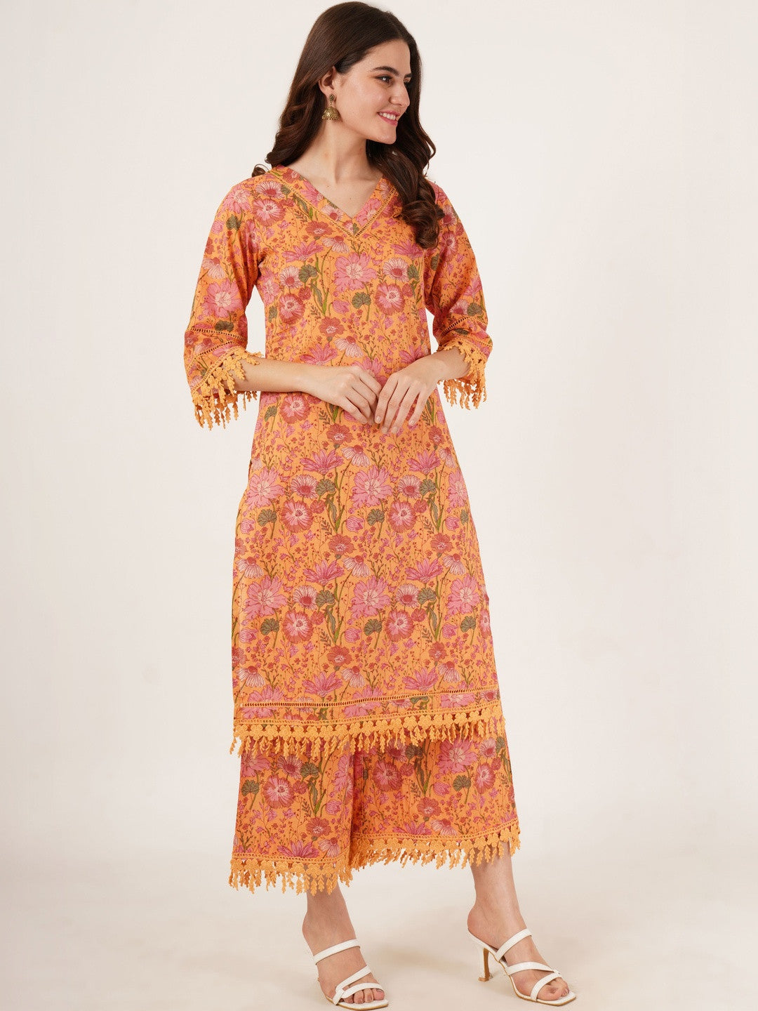 Women Floral Printed Regular Pure Cotton Kurta with Palazzos