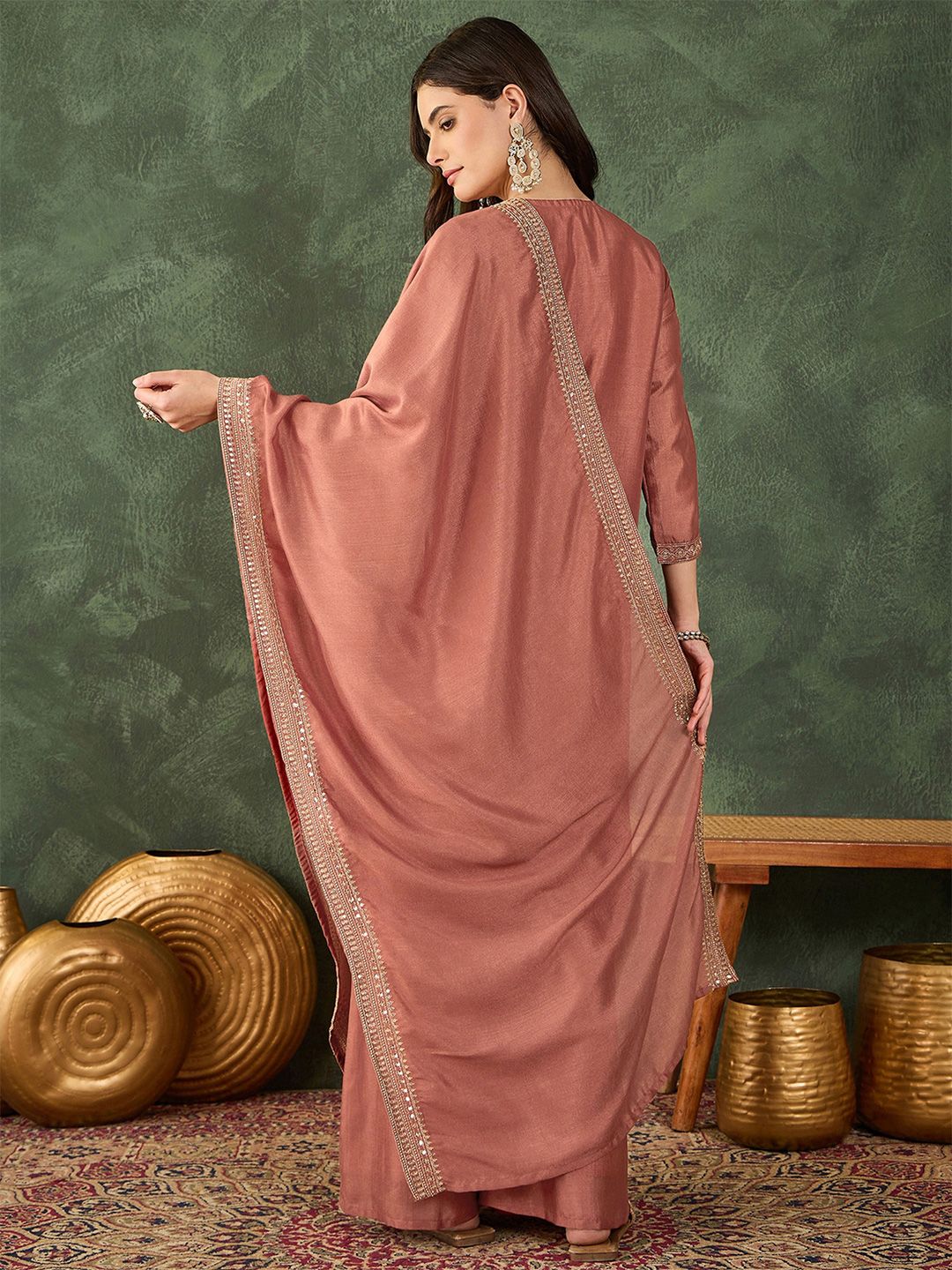 Dhiyona KL Women Ethnic Motifs Embroidered Regular Thread Work Kurta with Palazzos & With Dupatta