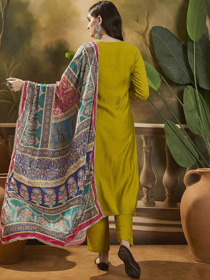 Embroidered Three Quarter Sleeves Kurta Trouser & Dupatta