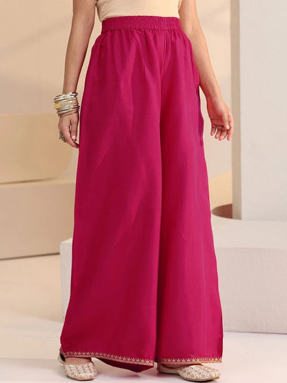 Rani Pink Woven Design Silk Blend Palazzo Suit Set