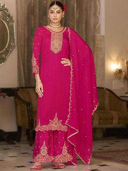 Dhiyona CH Women Ethnic Motifs Embroidered Regular Kurta with Palazzos & With Dupatta