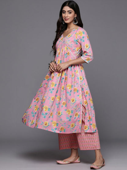 Women Floral Printed Tiered Kurta with Palazzos & With Dupatta