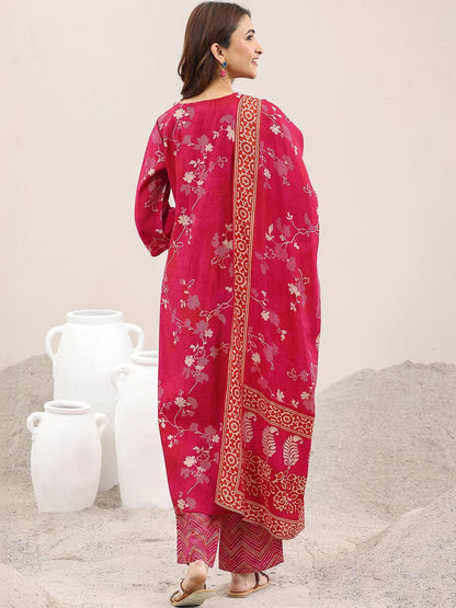Women Floral Printed Regular Thread Work Kurta with Trousers & With Dupatta