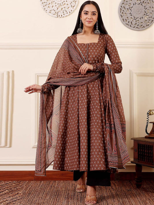 Dhiyona KL Women Ethnic Motifs Printed Panelled Kurta with Trousers & With Dupatta
