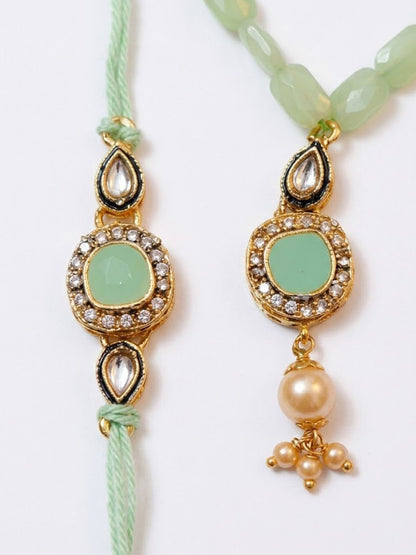 Dhiyona Set Of 2 Artificial Stones & Beads Bhaiya Bhabhi Rakhi With Roli Chawal Chandan