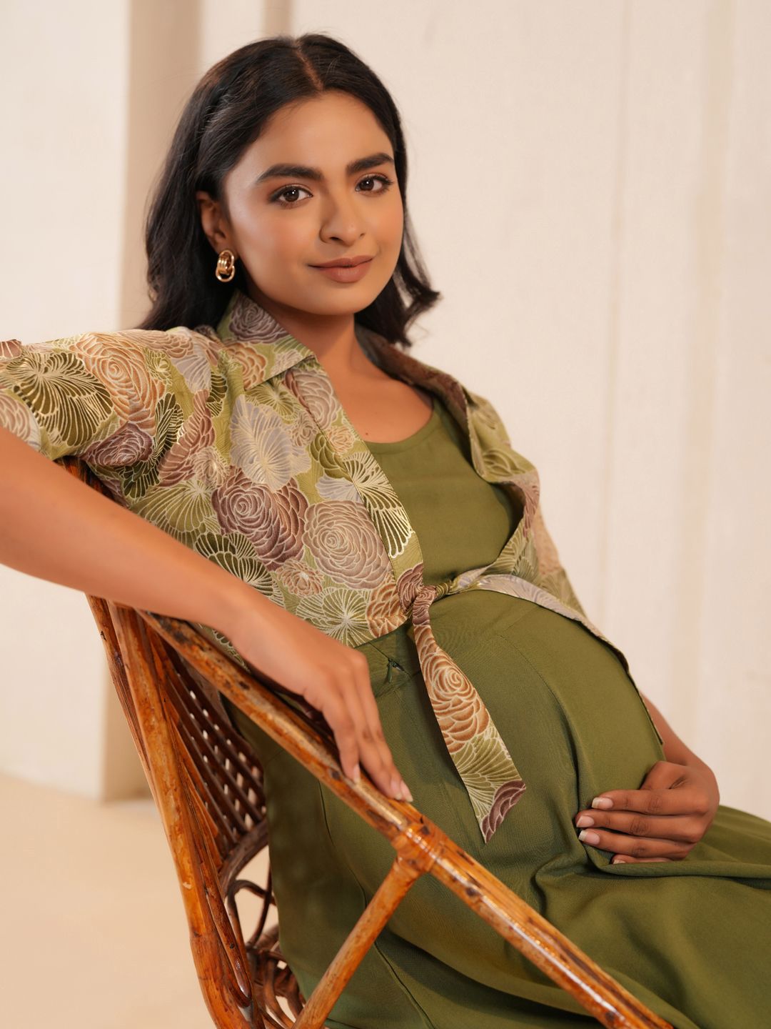 Dhiyona AY Women's Printed Fit & Flared Maternity Ethnic Dresses With Jacket