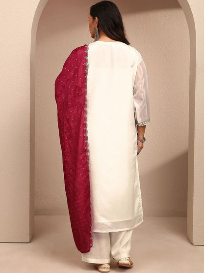 Dhiyona Women's Ethnic Motifs Embroidered Regular Thread Work Kurta with Palazzos & With Dupatta
