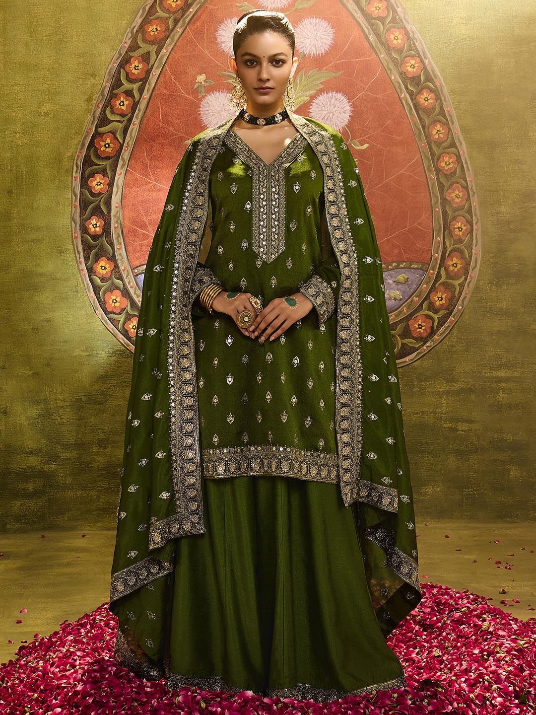 Dhiyona LL Women Ethnic Motifs Printed Kurta with Sharara & Dupatta