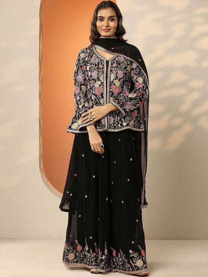 Dhiyona LL Women Floral Embroidered Regular Thread Work Kurta with Sharara & With Dupatta