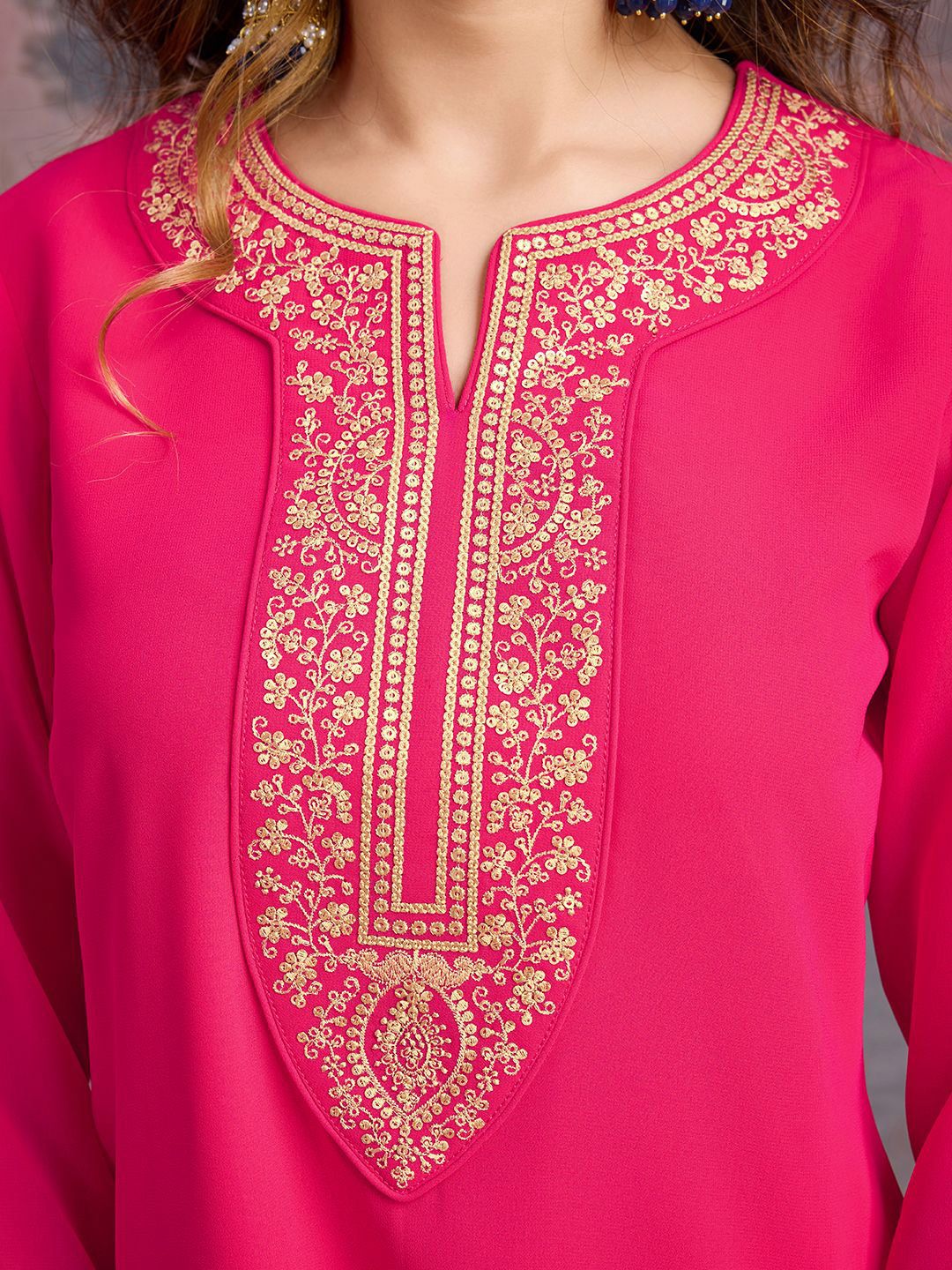Dhiyona HOP Floral Embroidered Notch Neck Georgette Kurta & Sharara With Dupatta