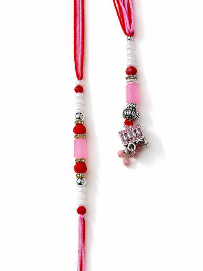 Dhiyona Set Of 2 Artificial Beads Jhumka Design Bhaiya Bhabhi Rakhi With Roli Chawal
